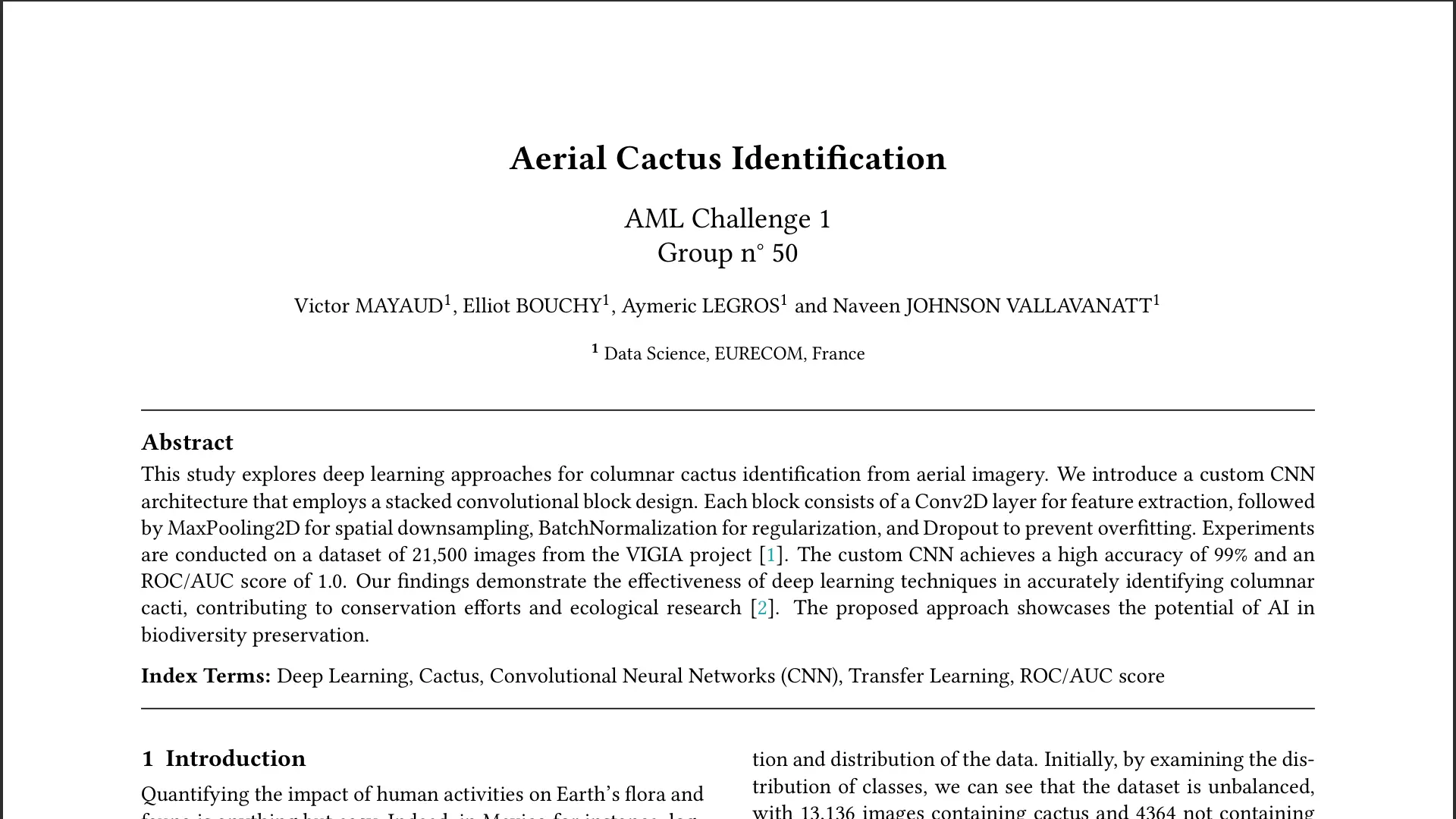 Aerial Cactus Identification Project